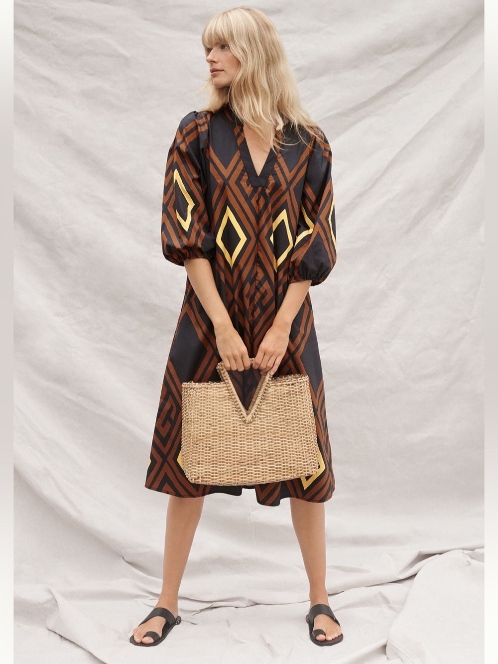 Anthropologie Porridge Mireil Midi Dress Boho Aztec Tribal Casual Cotton Size S